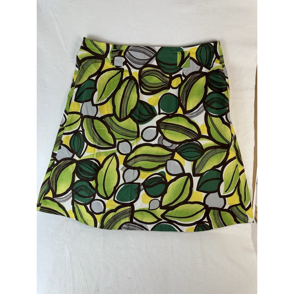First Option Skirt Womens 14 Green Vintage A Line Y2K Green Leaves Side Zipper